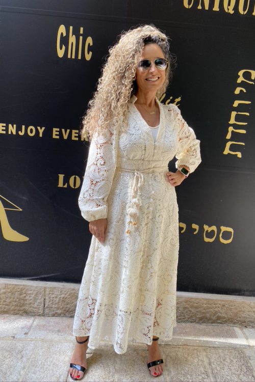 שמלת תחרה מקסי חבל קשירה