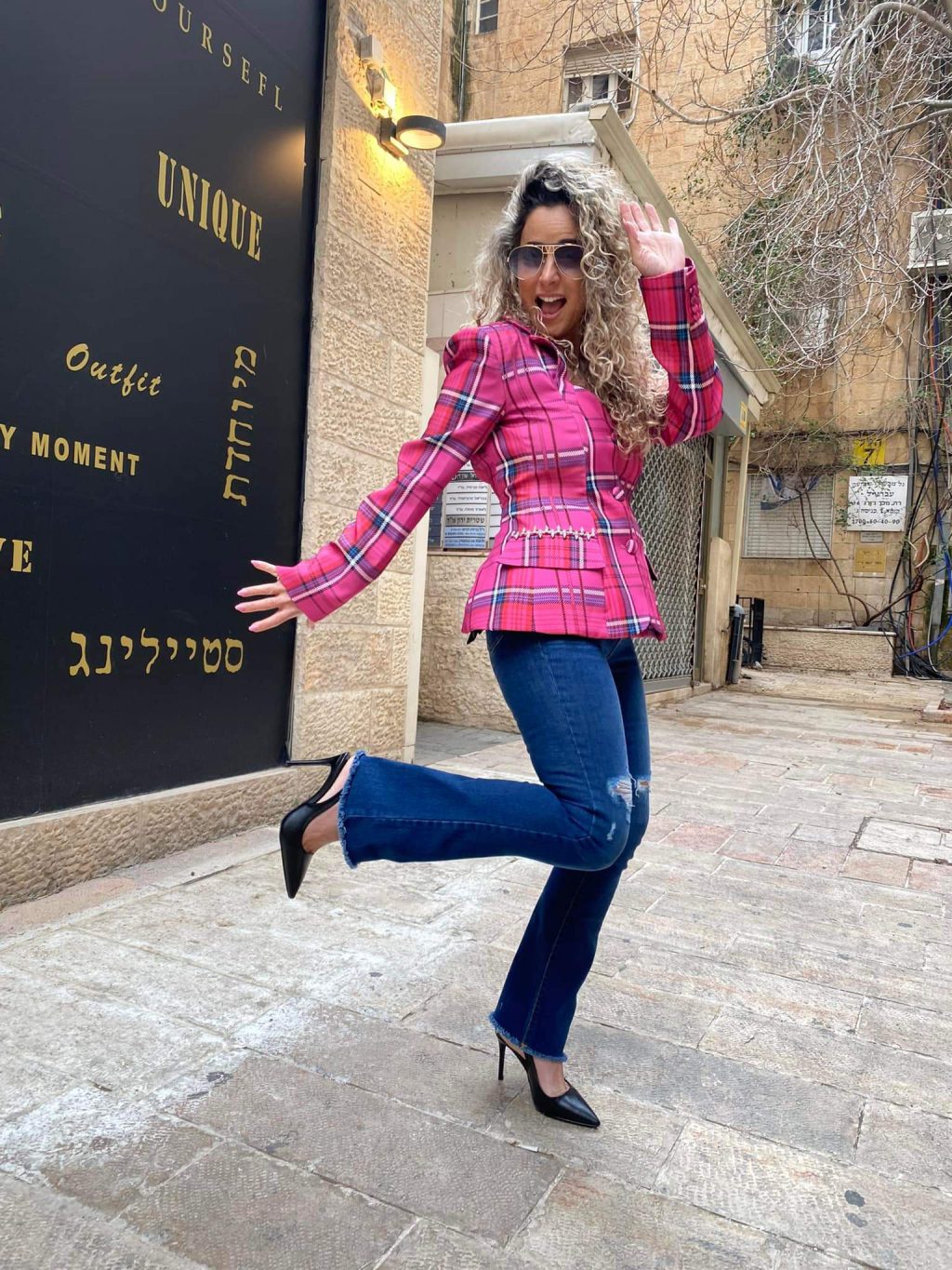 ⁦בלייזר משבצות עם מפתח גב⁩ – תמונה ⁦4⁩