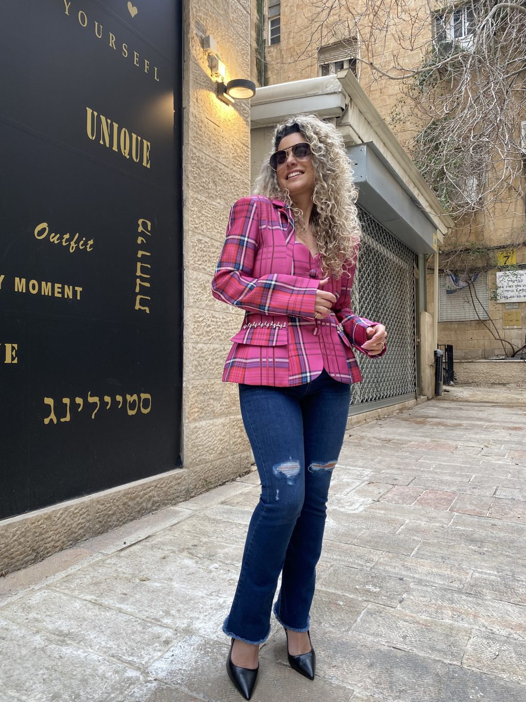 ⁦בלייזר משבצות עם מפתח גב⁩ – תמונה ⁦2⁩